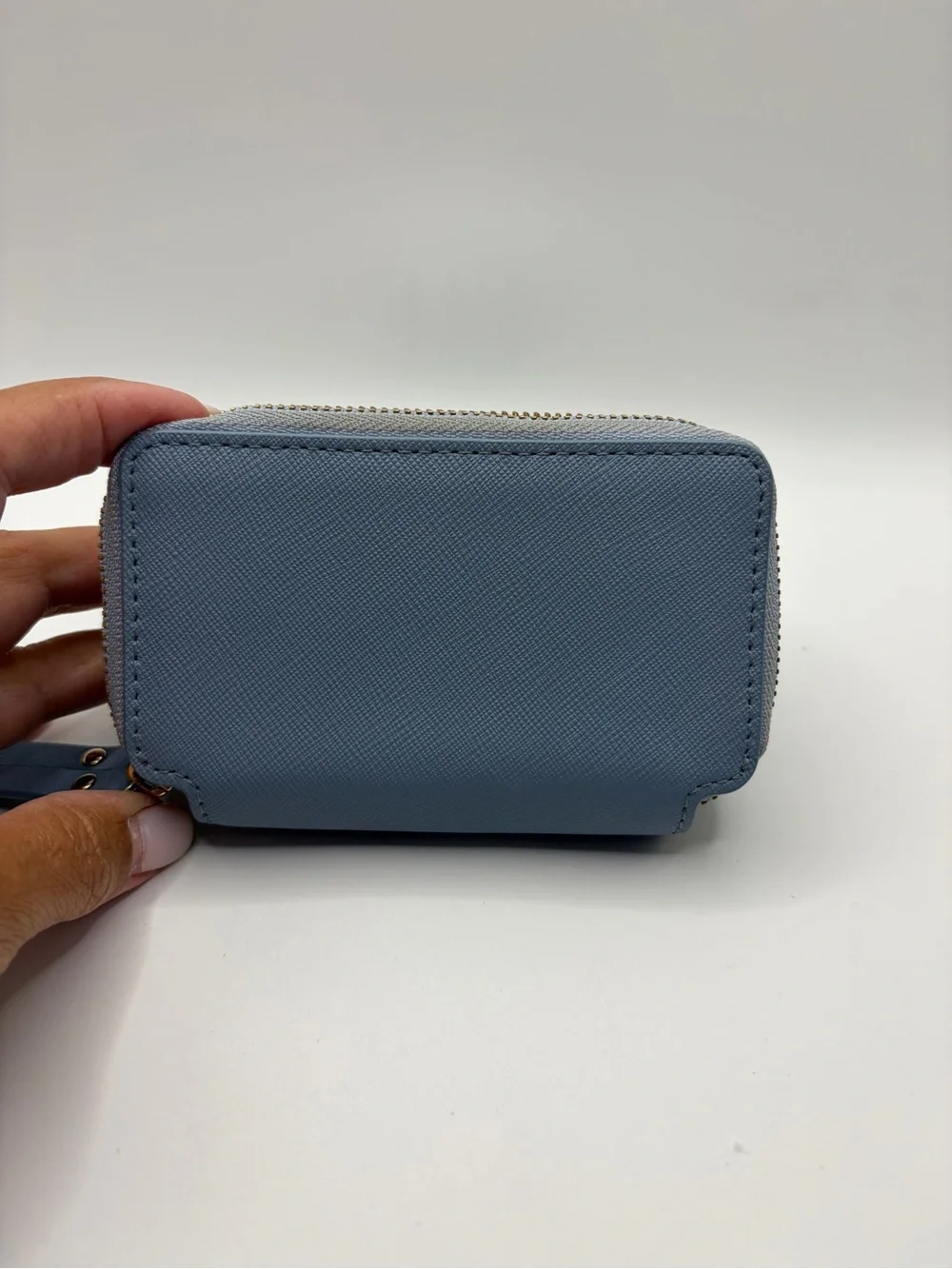 kate spade Powder Blue Zip Around Card Wallet with Gold Logo